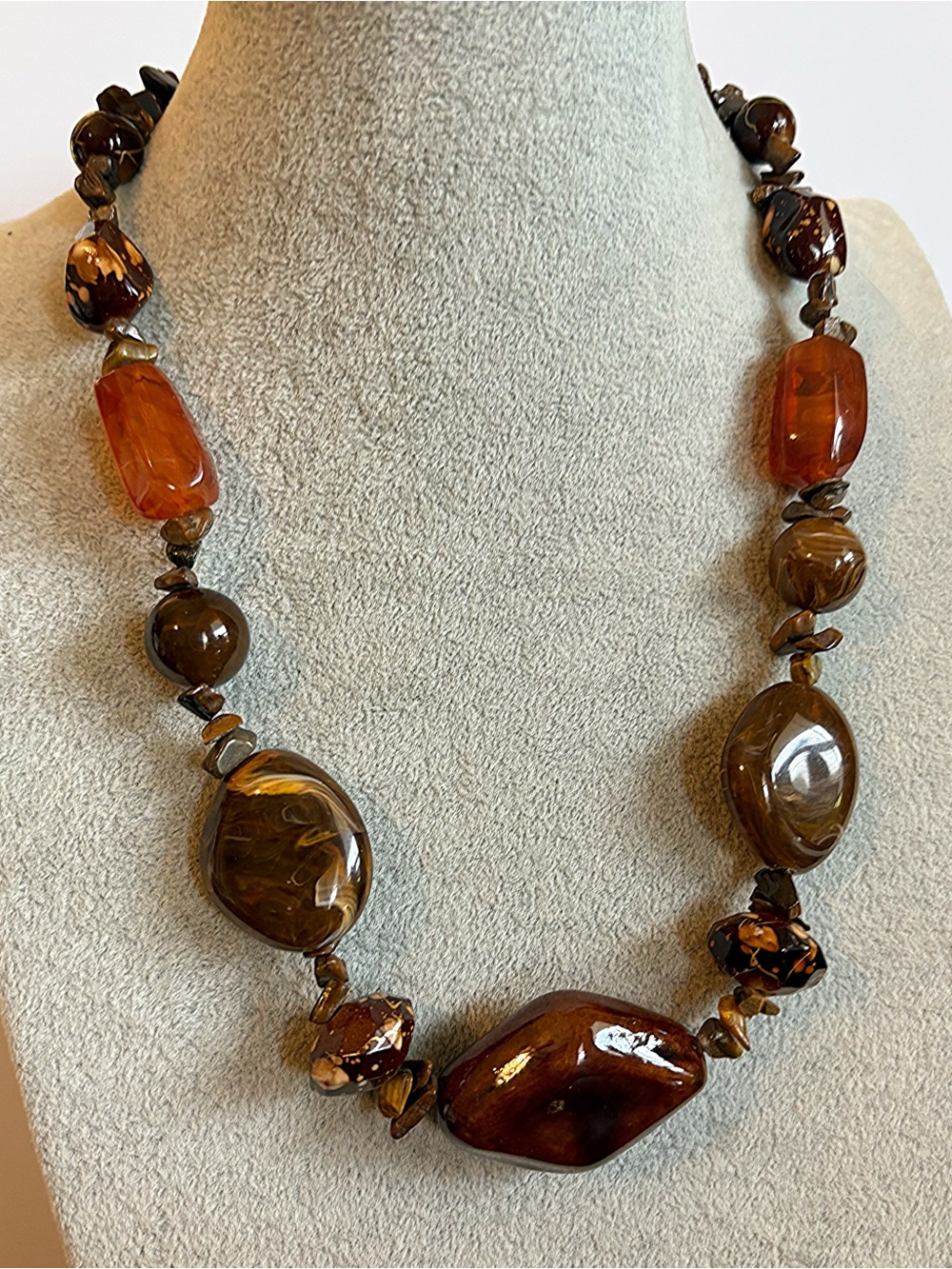 Brown & Amber Chunky Beaded Earth Toned Statement Necklace